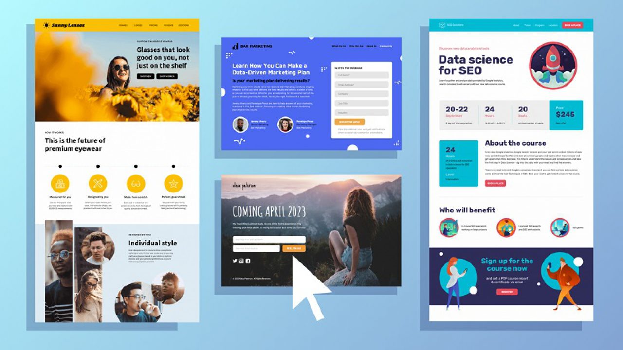 Landing page hoạt động như một website độc lập có tên miền và được thiết kế tập trung.